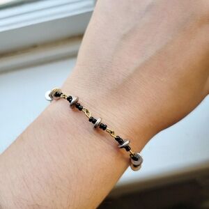 Vintage Black Silver & Gold Dainty Beaded Bracelet